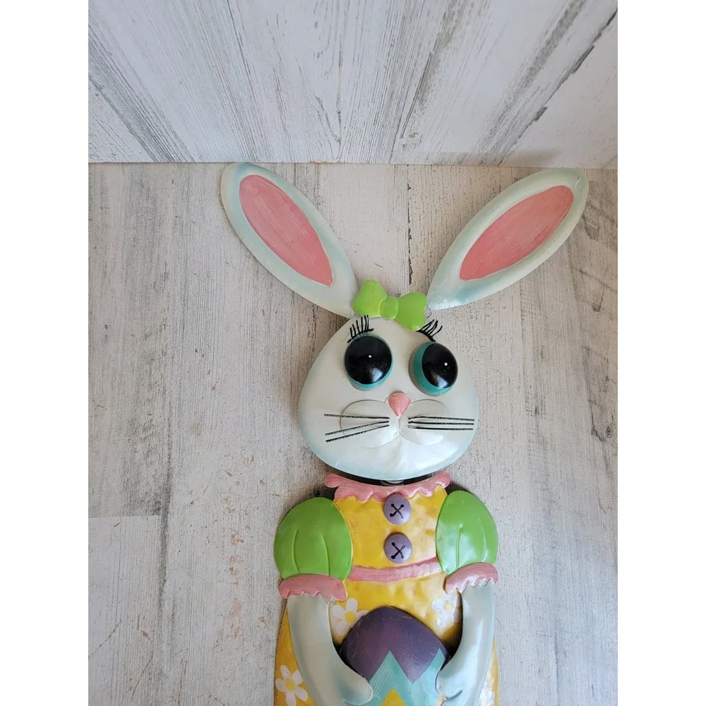 Easter large metal rabbit egg bunny girl lawn unique home bow spring floral